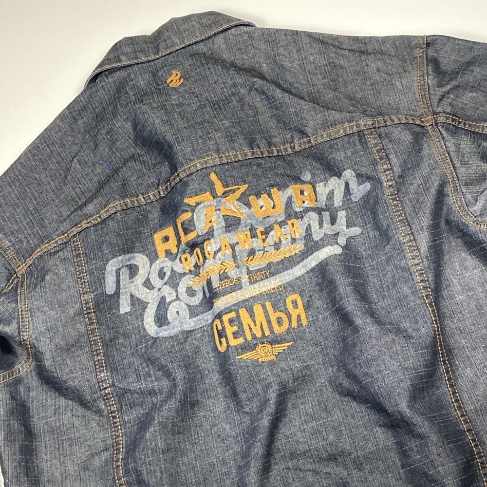 Vintage Roca‎ Wear Denim Jacket Embroidered Size XL Hip Hop Dark Wash Y2K 2000s